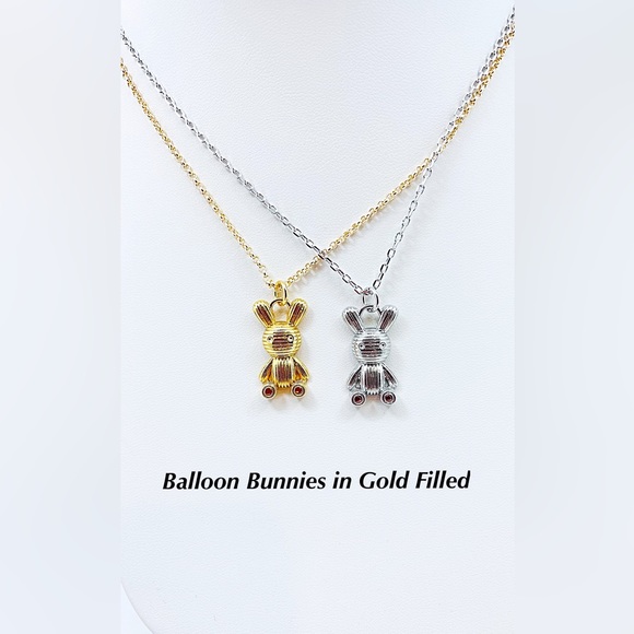Balloon Bunny Necklaces in White or Yellow Gold Filled, NWT, 14-18”, Gift Box - Picture 3 of 7